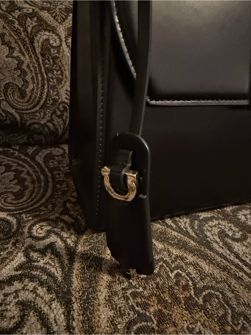 Salvatore Ferragamo Black Leather Shoulder Bag with Gold Accent